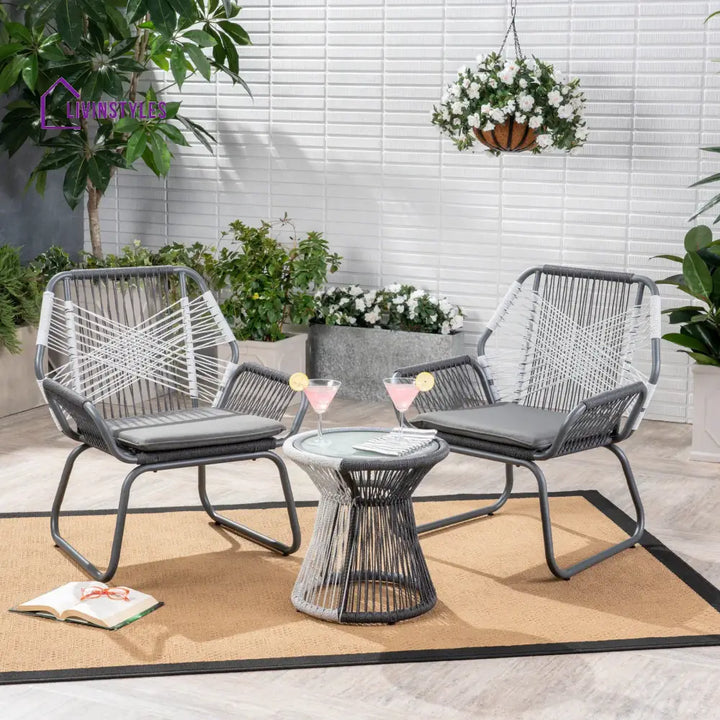 Crimson Outdoor Patio Seating Set 2 Chairs and 1 Table Set (White + Dark Grey) - Coffee Table Sets