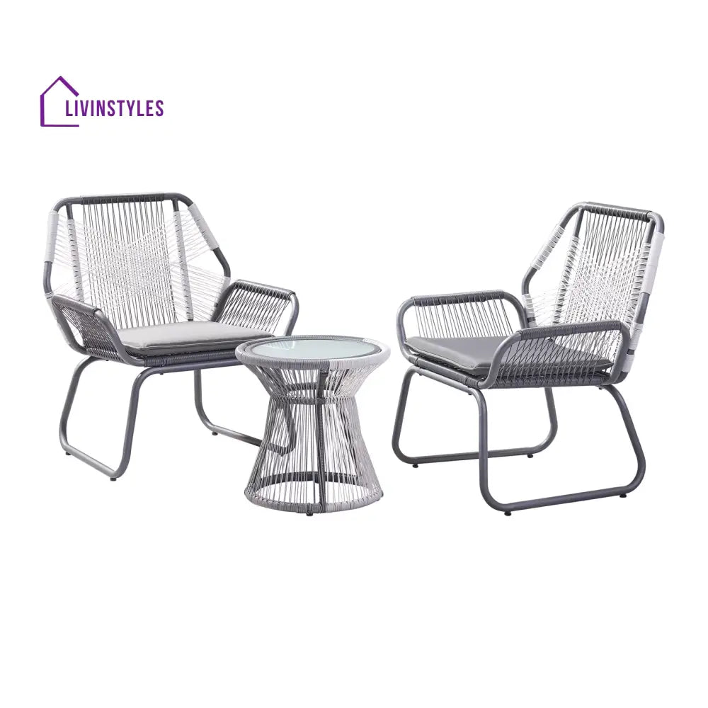 Crimson Outdoor Patio Seating Set 2 Chairs and 1 Table Set (White + Dark Grey) - Coffee Table Sets