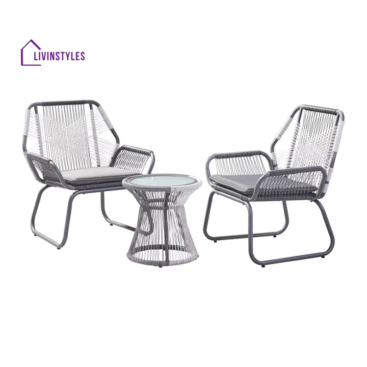 Crimson Outdoor Patio Seating Set 2 Chairs and 1 Table Set (White + Dark Grey) - Coffee Table Sets