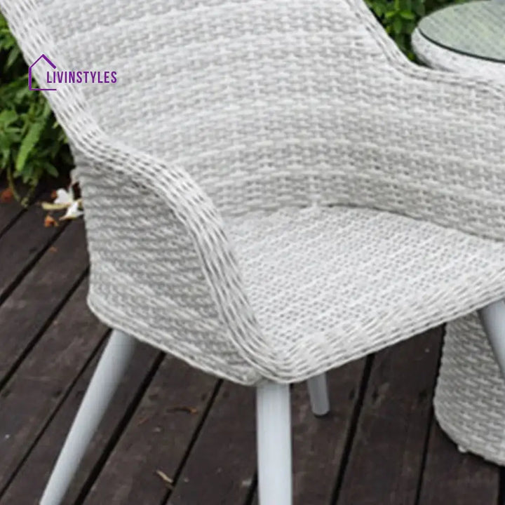 Cristián Outdoor Patio Seating Set 2 Chairs and 1 Table Set (White + Silver) - Coffee Table Sets