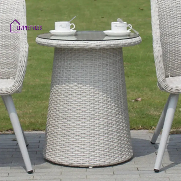 Cristián Outdoor Patio Seating Set 2 Chairs and 1 Table Set (White + Silver) - Coffee Table Sets