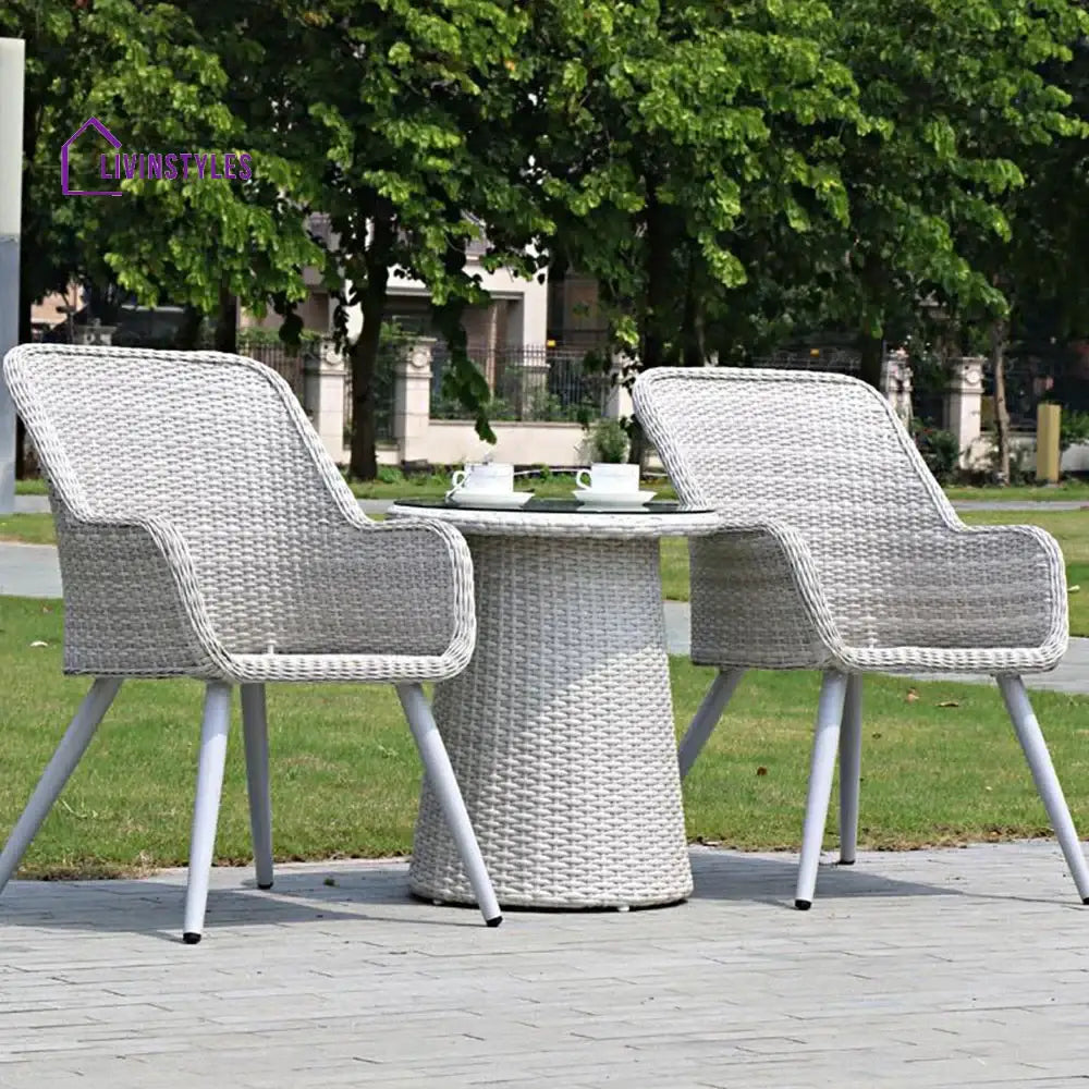 Cristián Outdoor Patio Seating Set 2 Chairs and 1 Table Set (White + Silver) - Coffee Table Sets