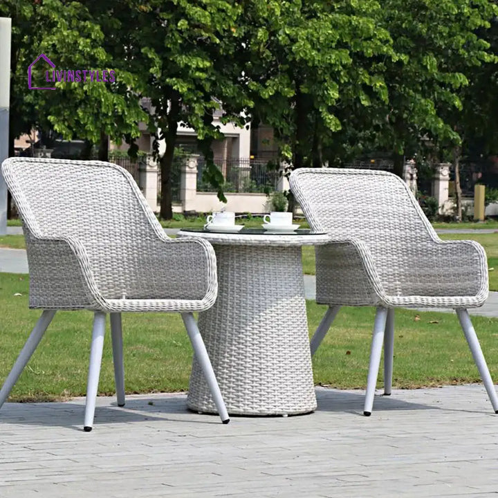 Cristián Outdoor Patio Seating Set 2 Chairs and 1 Table Set (White + Silver) - Coffee Table Sets