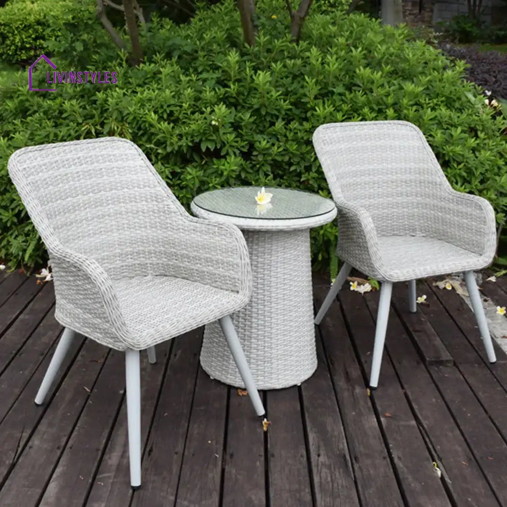 Cristián Outdoor Patio Seating Set 2 Chairs and 1 Table Set (White + Silver) - Coffee Table Sets