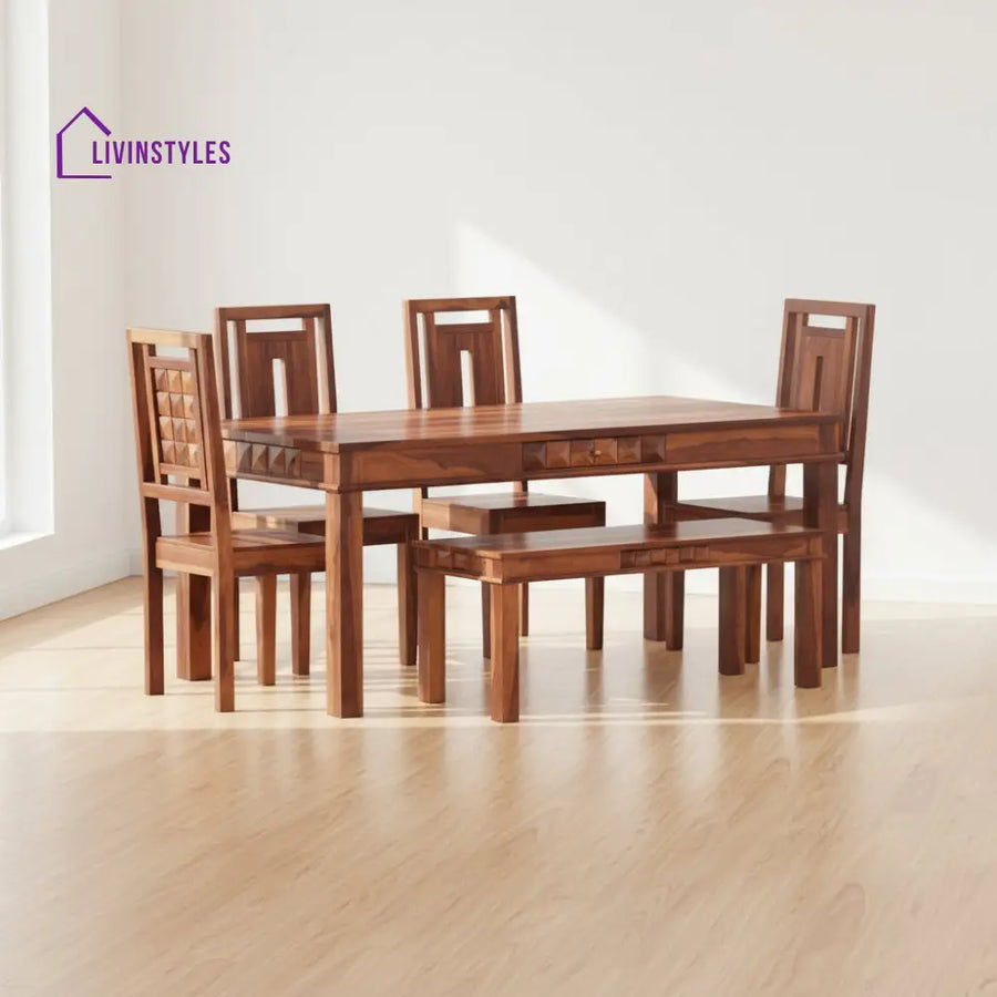 Cristina Sheesham Wood Dining Table Set HONEY / 2 SEATER / WITHOUT