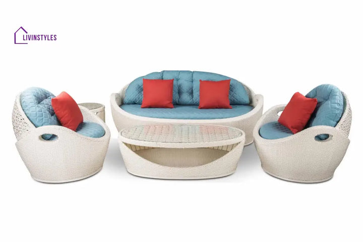 Crocetta Outdoor Sofa Set 3 Seater 2 Single seater and 1 Center Table (Off White) - Sofa Sets