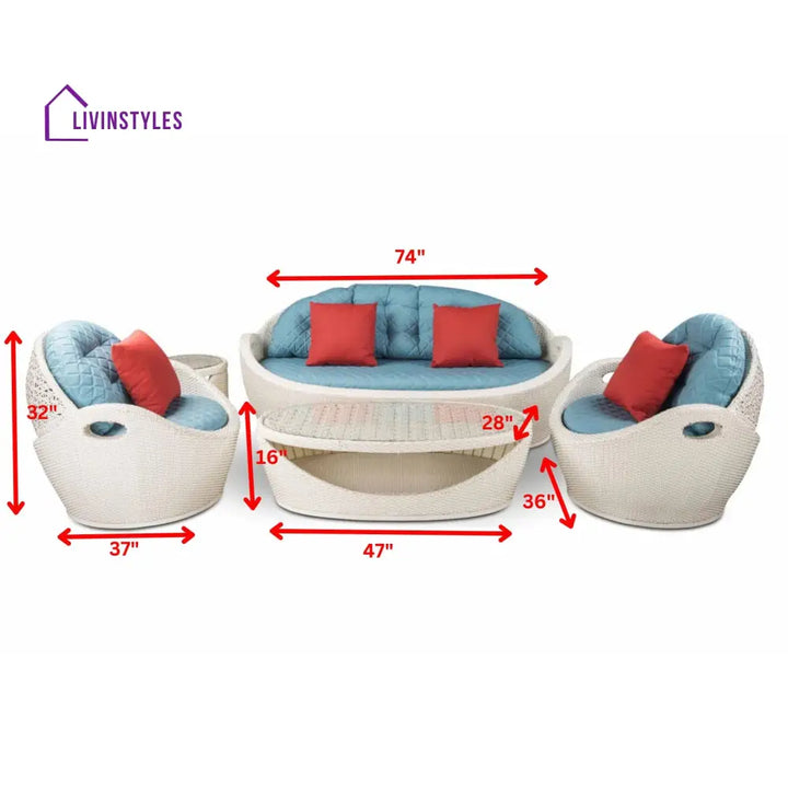 Crocetta Outdoor Sofa Set 3 Seater 2 Single seater and 1 Center Table (Off White) - Sofa Sets