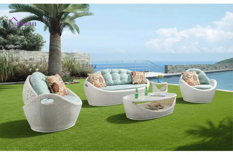 Crocetta Outdoor Sofa Set 3 Seater 2 Single seater and 1 Center Table (Off White) - Sofa Sets