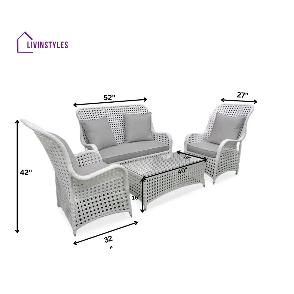 Cruzita Outdoor Sofa Set 2 Seater 2 Single seater and 1 Center Table (White) - Sofa Sets