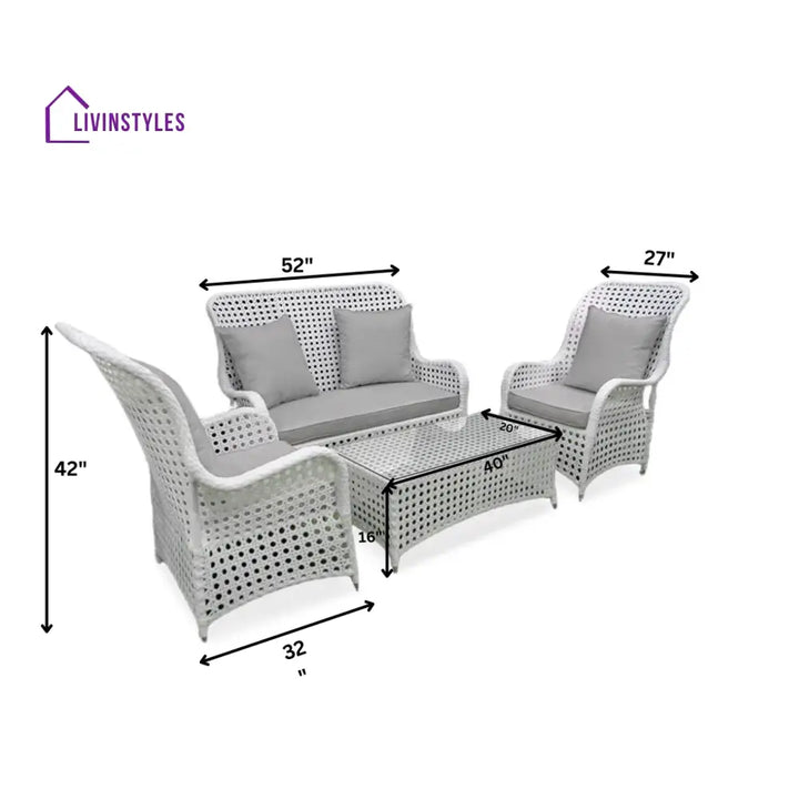 Cruzita Outdoor Sofa Set 2 Seater 2 Single seater and 1 Center Table (White) - Sofa Sets