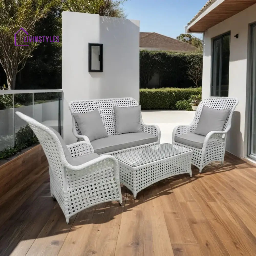 Cruzita Outdoor Sofa Set 2 Seater 2 Single seater and 1 Center Table (White) - Sofa Sets