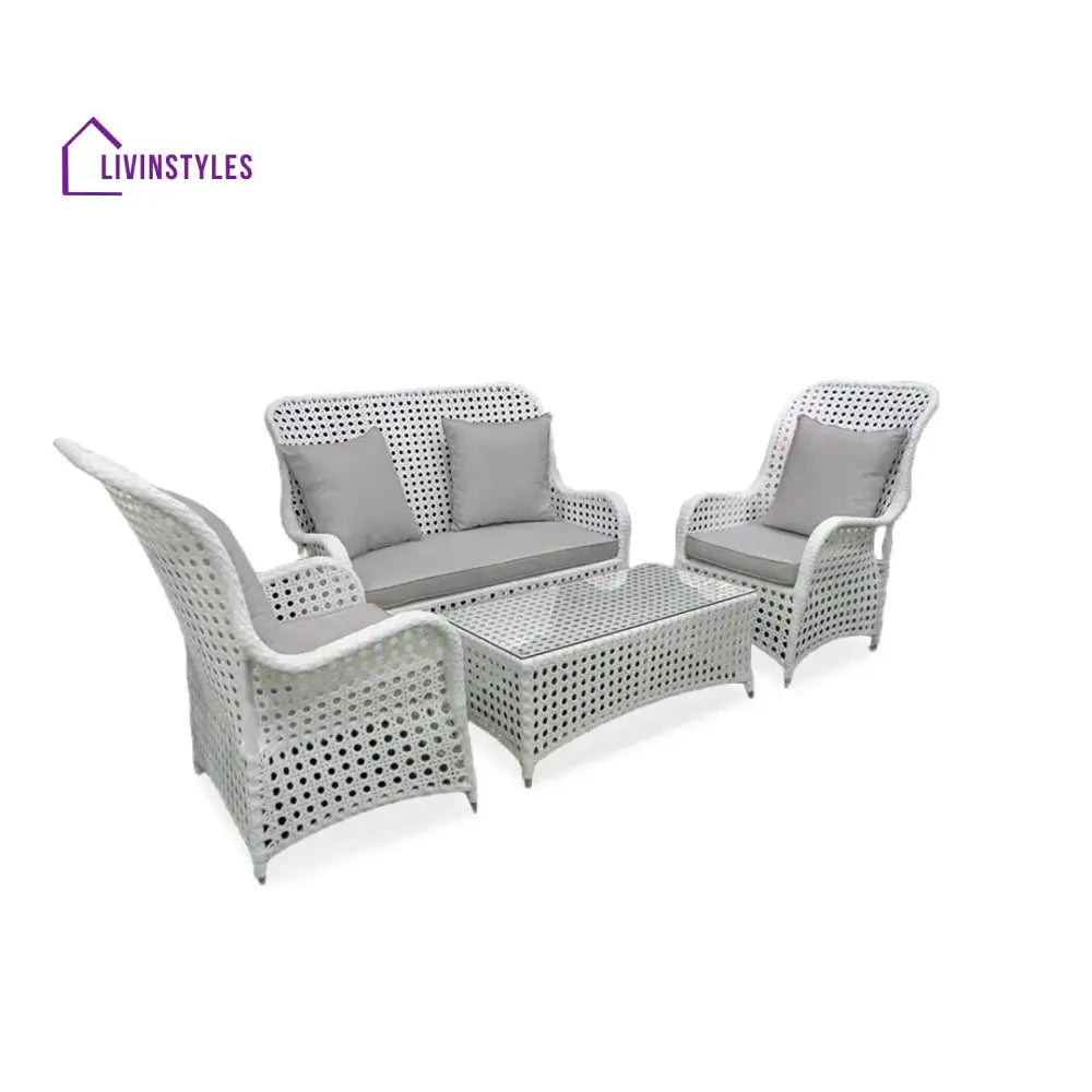Cruzita Outdoor Sofa Set 2 Seater 2 Single seater and 1 Center Table (White) - Sofa Sets