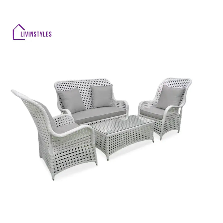 Cruzita Outdoor Sofa Set 2 Seater 2 Single seater and 1 Center Table (White) - Sofa Sets