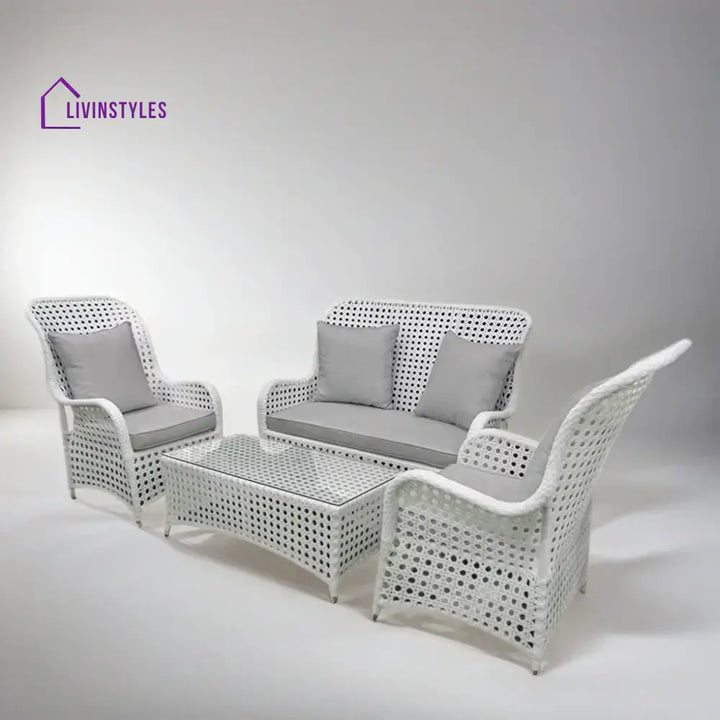 Cruzita Outdoor Sofa Set 2 Seater 2 Single seater and 1 Center Table (White) - Sofa Sets