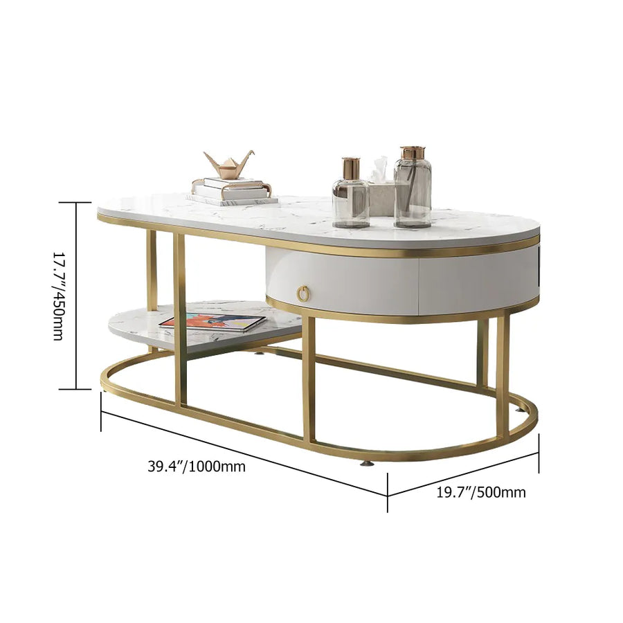 Ekta Modern Marble Coffee Table With Drawers & Shelf In Black