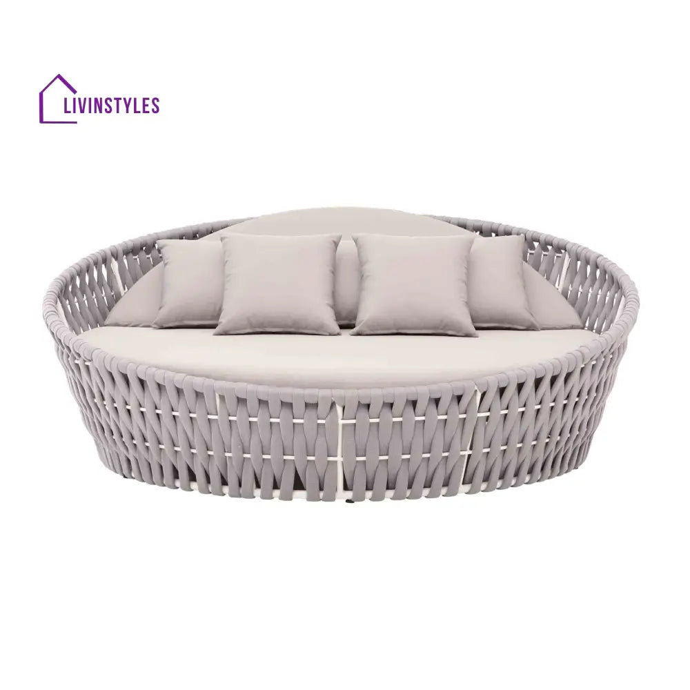 Cuba Outdoor Poolside Sunbed With Cushion Daybed (Light Grey) Braided & Rope - Sunbed