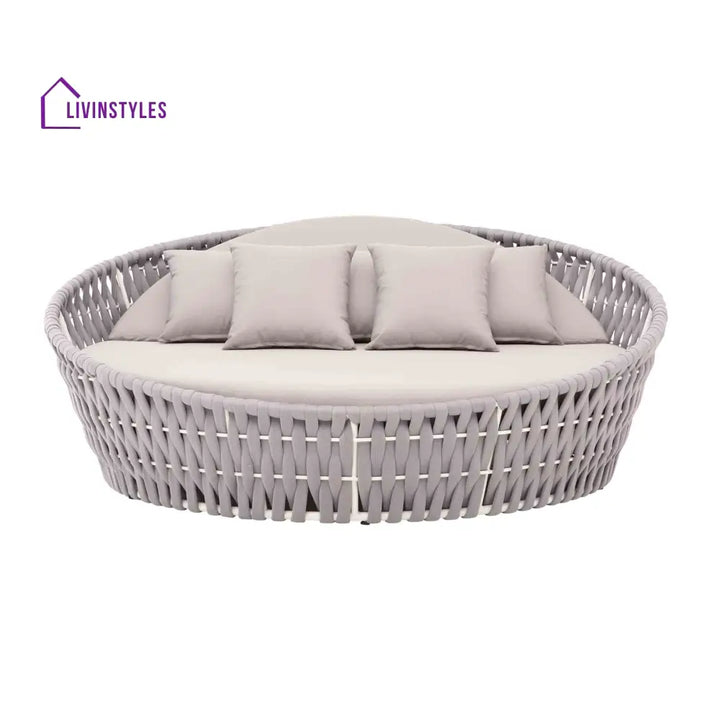 Cuba Outdoor Poolside Sunbed With Cushion Daybed (Light Grey) Braided & Rope - Sunbed
