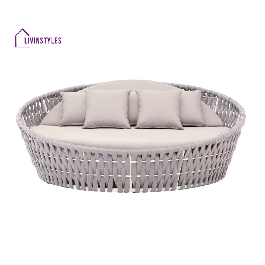 Cuba Outdoor Poolside Sunbed With Cushion Daybed (Light Grey) Braided & Rope - Sunbed
