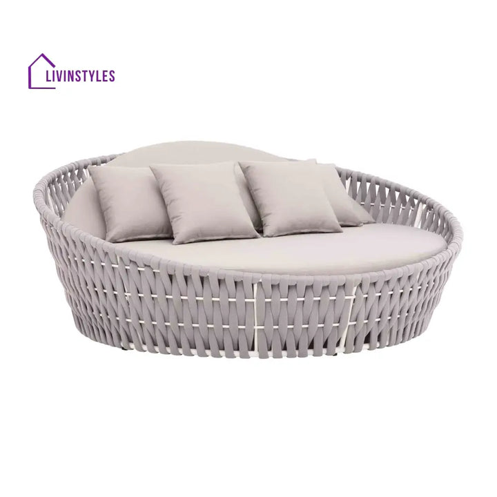 Cuba Outdoor Poolside Sunbed With Cushion Daybed (Light Grey) Braided & Rope - Sunbed