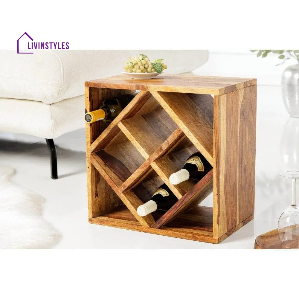 Cube End Table Solid Wood (Wine Rack Honey Finish)