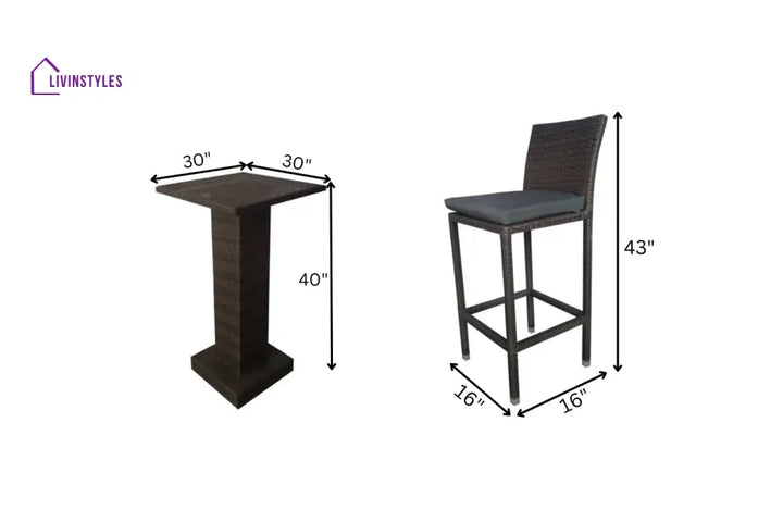 Curro Outdoor Patio Bar Set 4 Chairs and 1 Table For Balcony (Brown) - Bar Sets