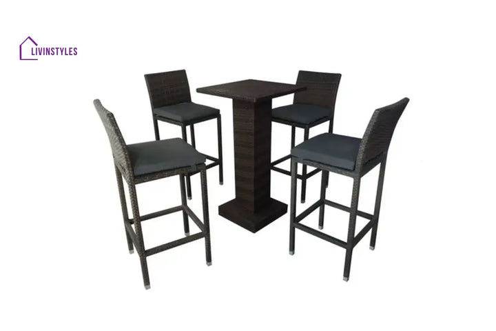 Curro Outdoor Patio Bar Set 4 Chairs and 1 Table For Balcony (Brown) - Bar Sets