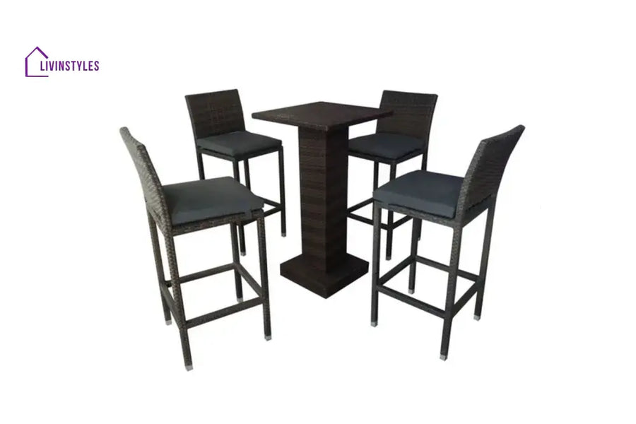 Curro Outdoor Patio Bar Set 4 Chairs and 1 Table For Balcony (Brown) - Bar Sets