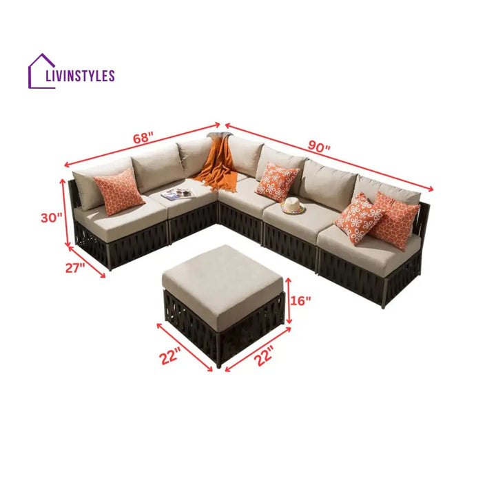 Curro Outdoor Sofa Set 6 Seater and 1 Ottoman Set (Brown) - Sofa Sets