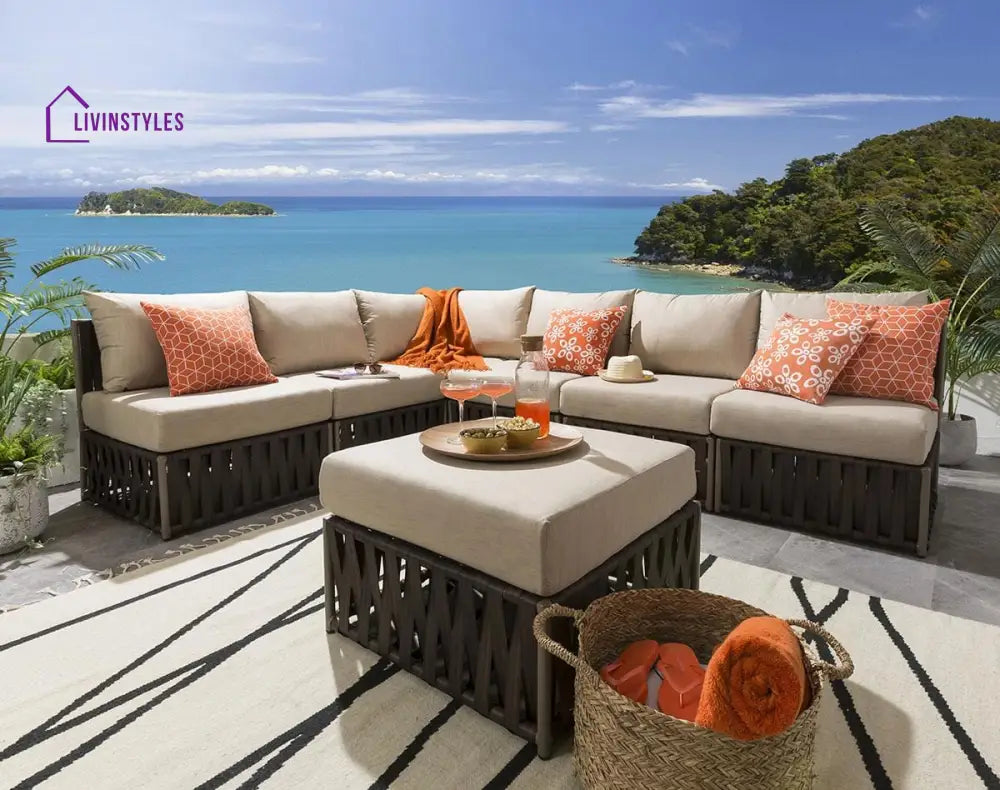 Curro Outdoor Sofa Set 6 Seater and 1 Ottoman Set (Brown) - Sofa Sets
