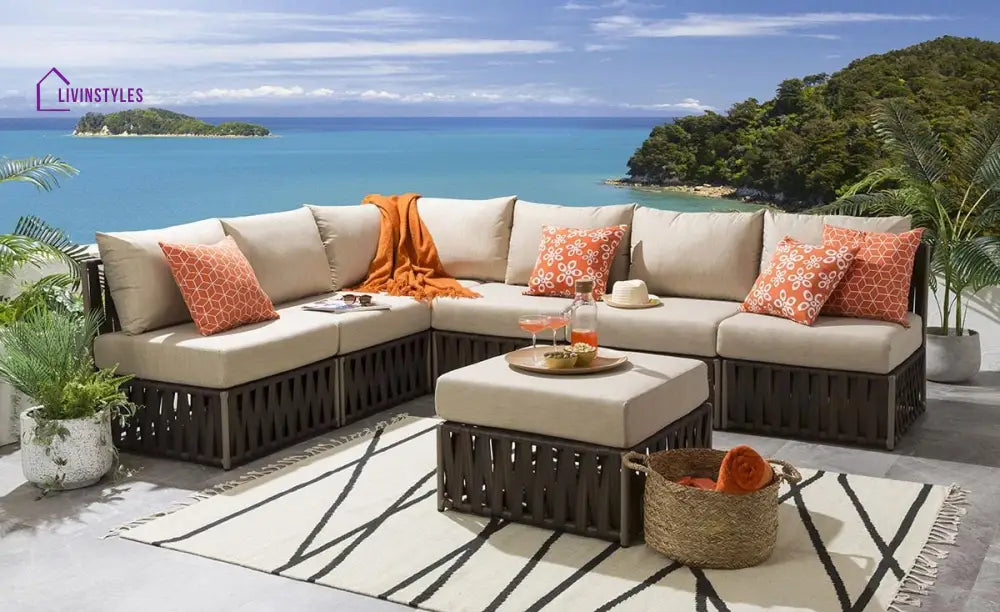 Curro Outdoor Sofa Set 6 Seater and 1 Ottoman Set (Brown) - Sofa Sets