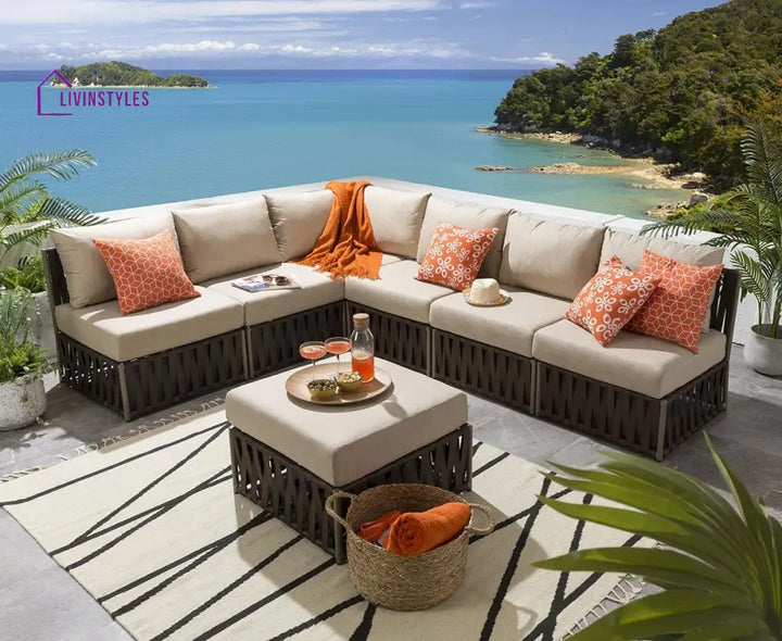 Curro Outdoor Sofa Set 6 Seater and 1 Ottoman Set (Brown) - Sofa Sets