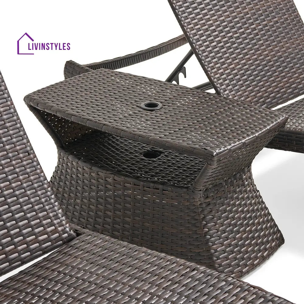 Curro Outdoor Swimming Poolside Lounger (Set of 2) With 1 Side Table (Brown) - Loungers