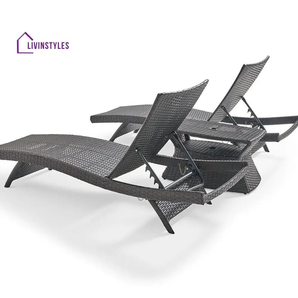 Curro Outdoor Swimming Poolside Lounger (Set of 2) With 1 Side Table (Brown) - Loungers