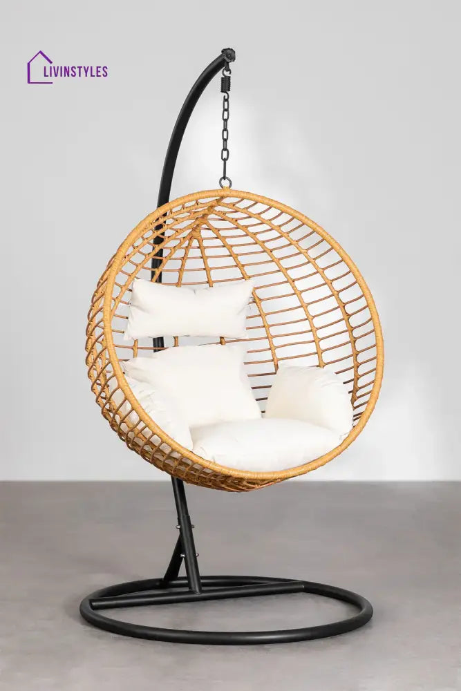 Custodia Single Seater Hanging Swing With Stand For Balcony Garden Swing (Honey) - Black - Swings