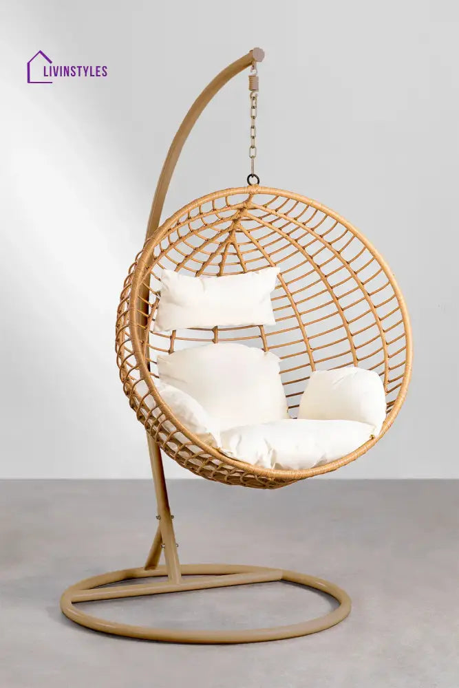 Custodia Single Seater Hanging Swing With Stand For Balcony Garden Swing (Honey) - Honey - Swings