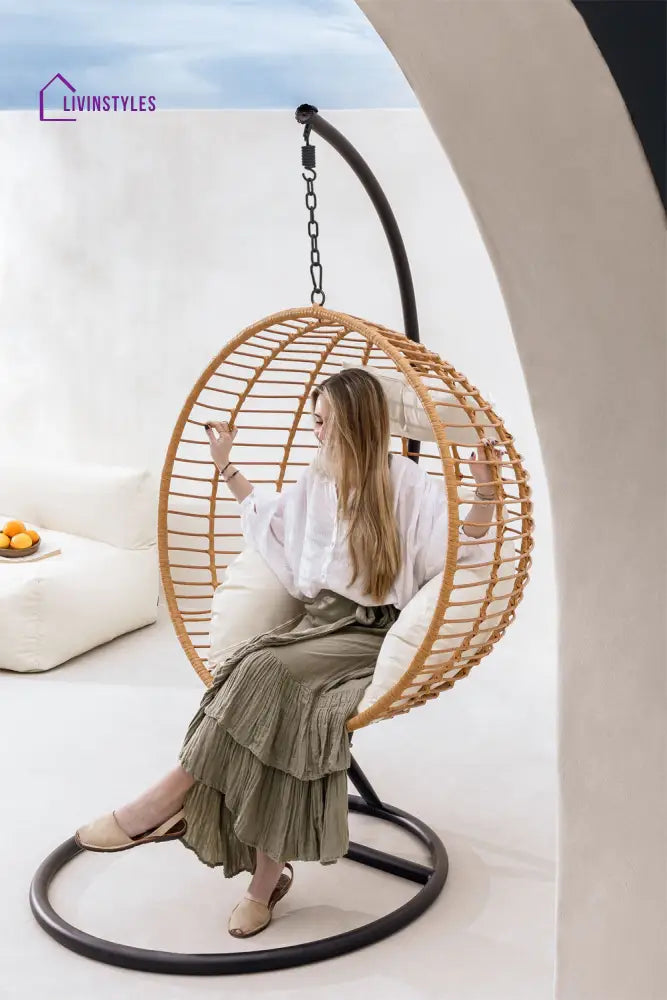Custodia Single Seater Hanging Swing With Stand For Balcony Garden Swing (Honey) - Swings