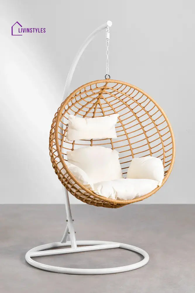 Custodia Single Seater Hanging Swing With Stand For Balcony Garden Swing (Honey) - White - Swings