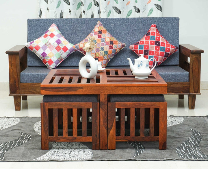 Anastasia Coffee Table with 4 Stools | Wooden Coffee Table for Living Room Coffee Table