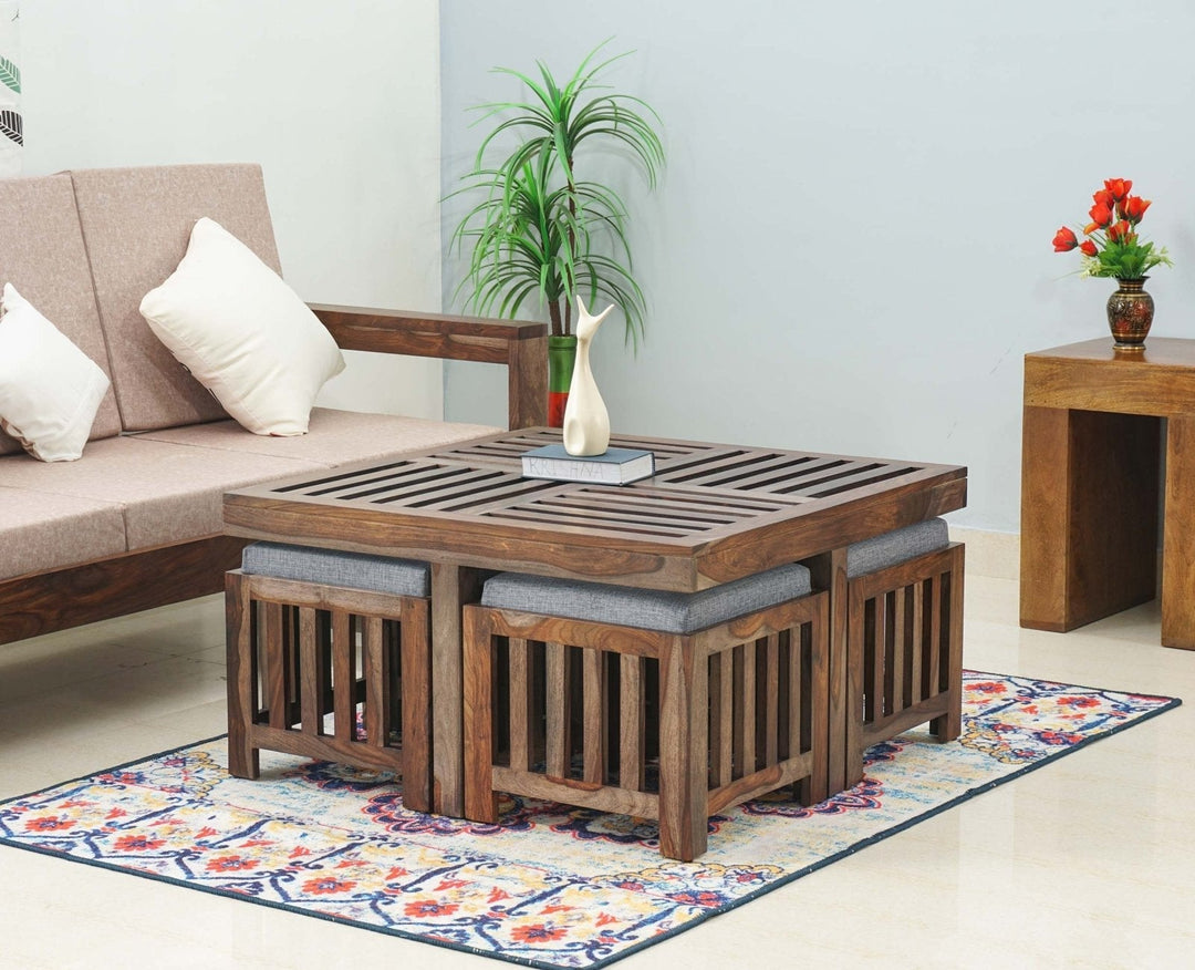 Anastasia Coffee Table with 4 Stools | Wooden Coffee Table for Living Room Coffee Table