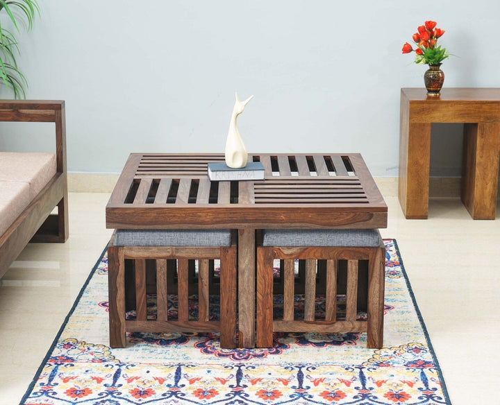 Anastasia Coffee Table with 4 Stools | Wooden Coffee Table for Living Room Coffee Table