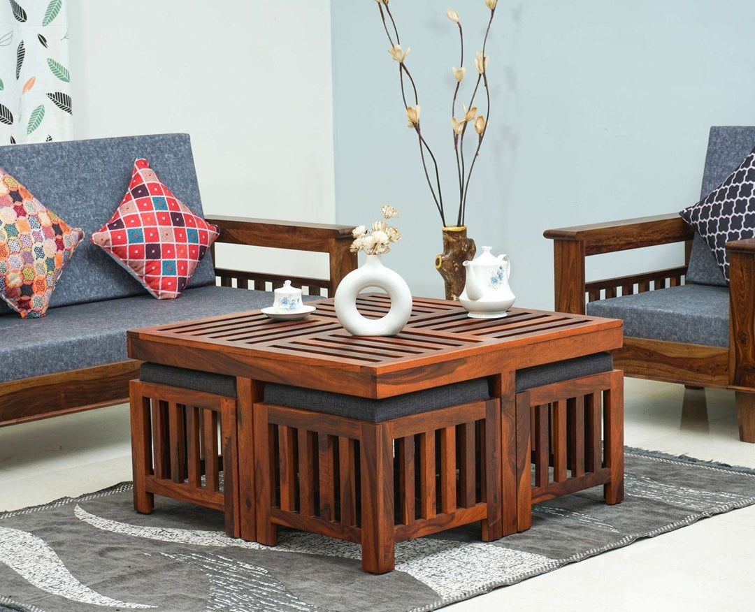 Anastasia Coffee Table with 4 Stools | Wooden Coffee Table for Living Room Coffee Table