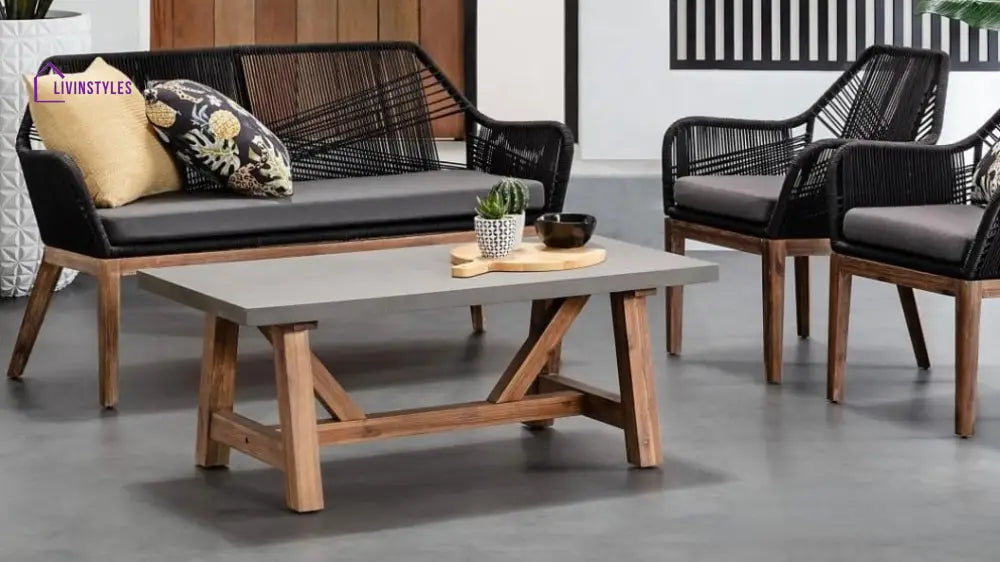 Cybella Outdoor Garden Balcony Sofa Set 2 Seater 2 Single Seater 1 Center Table Set (Black) Braided and Rope - Sofa Sets