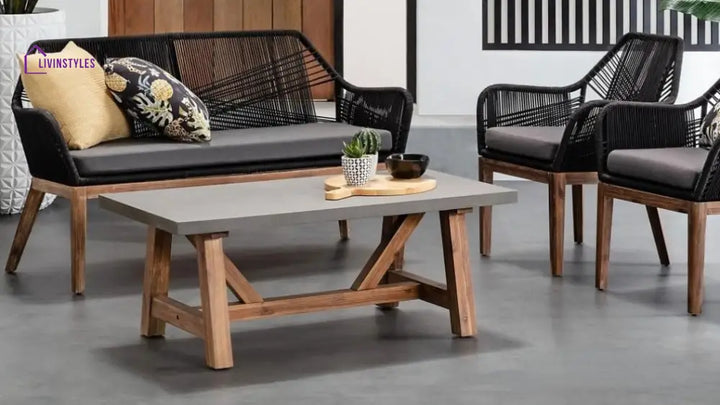 Cybella Outdoor Garden Balcony Sofa Set 2 Seater 2 Single Seater 1 Center Table Set (Black) Braided and Rope - Sofa Sets