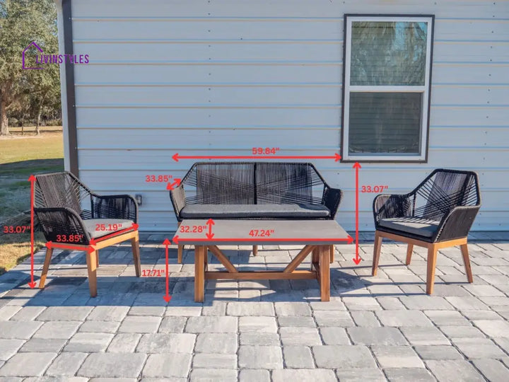 Cybella Outdoor Garden Balcony Sofa Set 2 Seater 2 Single Seater 1 Center Table Set (Black) Braided and Rope - Sofa Sets