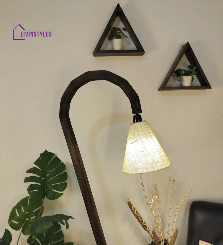 Cygnet Wooden Floor Lamp With Brown Base And Jute Fabric Lampshade Lamps