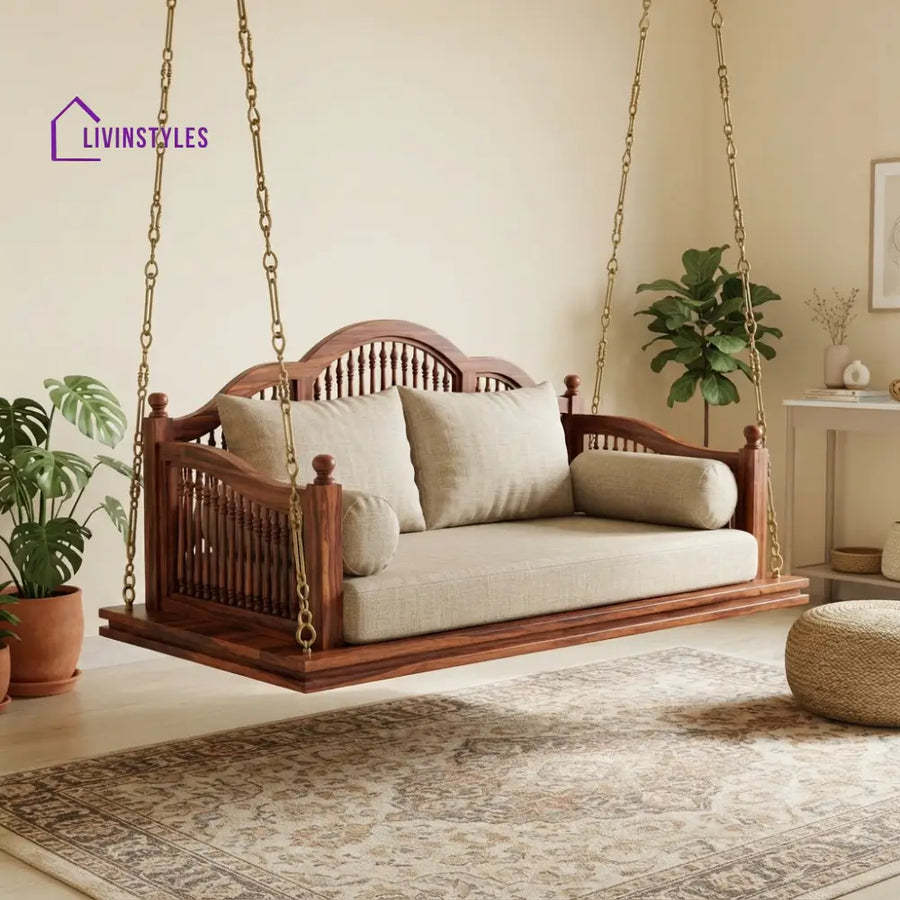 Cyril 2 Seater Wooden Swing for Home | Wooden Jhula for home