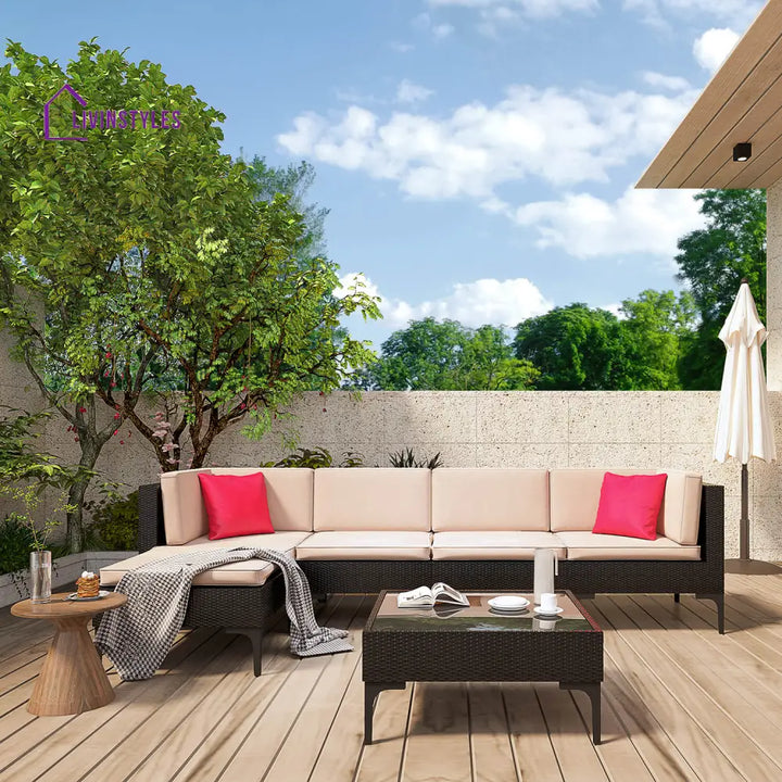 Cyzen Outdoor Sofa Set 5 Seater and 1 Center Table Set (Dark Brown) - Sofa Sets