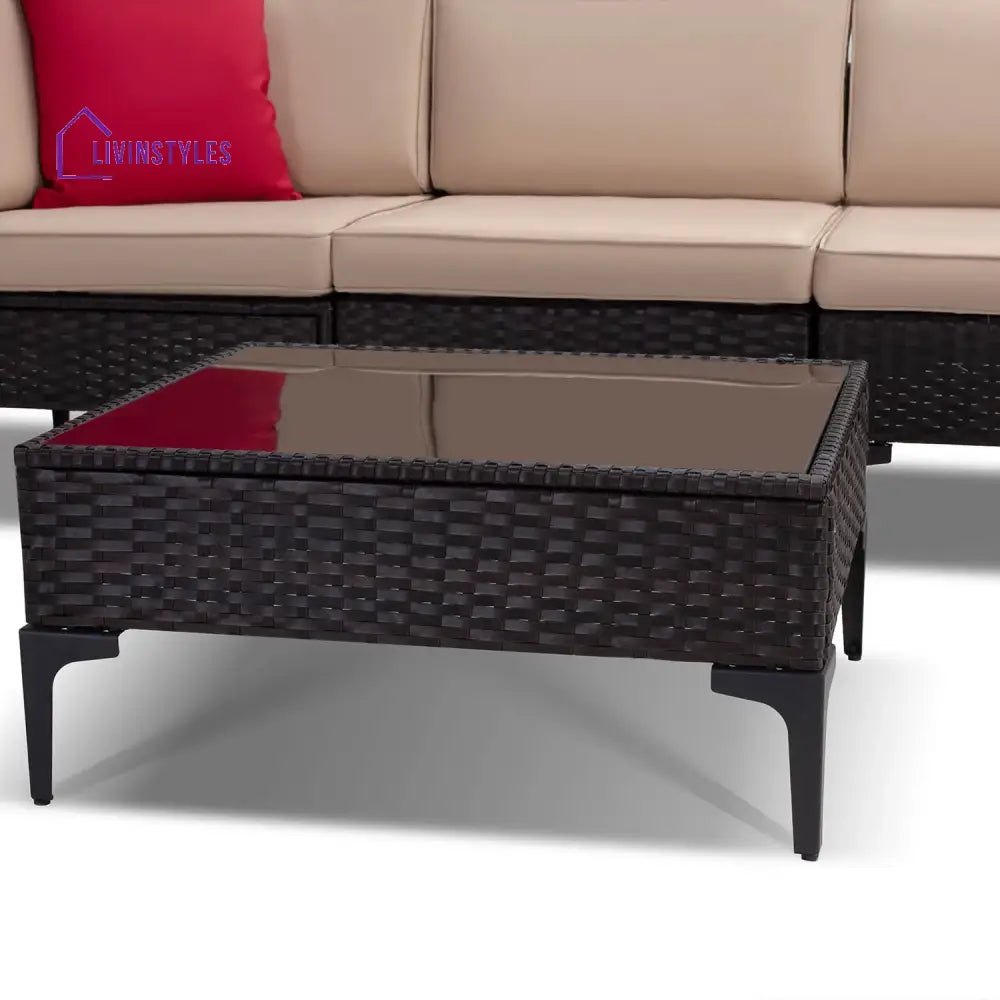 Cyzen Outdoor Sofa Set 5 Seater and 1 Center Table Set (Dark Brown) - Sofa Sets