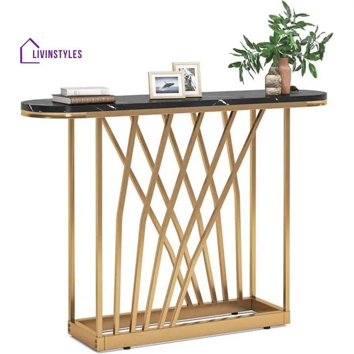 D-End Black Marble Gold Designer Base Console Table