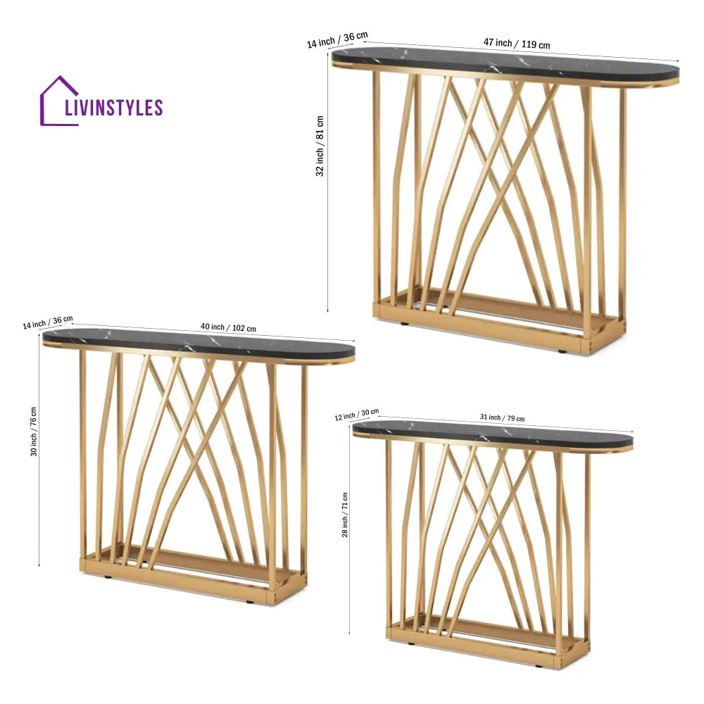 D-End Black Marble Gold Designer Base Console Table Table